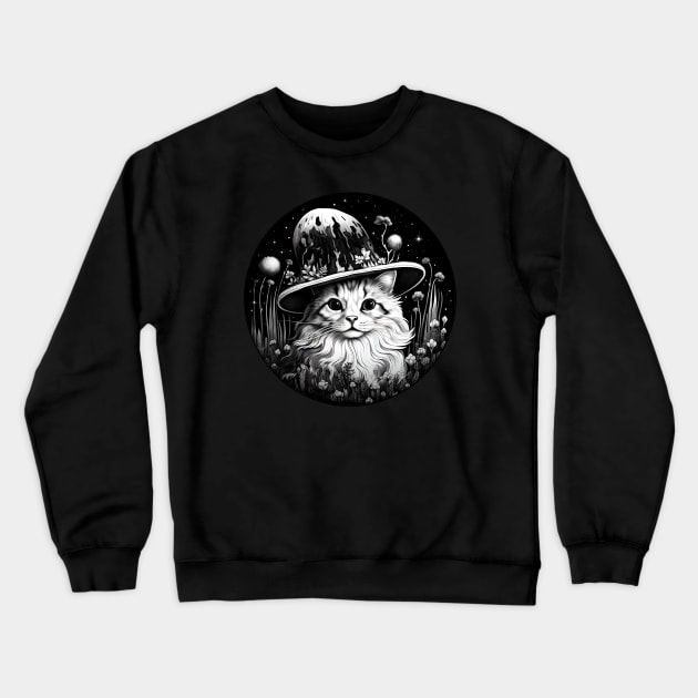 Surrealistic cat in the hat Crewneck Sweatshirt by beangeerie